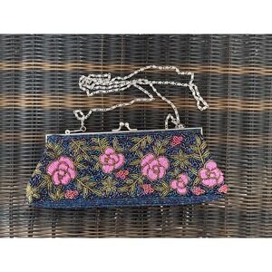 Vintage Beaded Evening Bag Floral Clutch Purse with Chain Strap Party Wedding